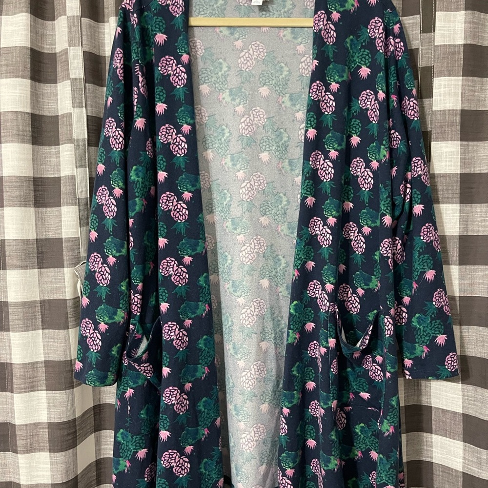 LuLaRoe Navy and Pink Pineapple Cardigan